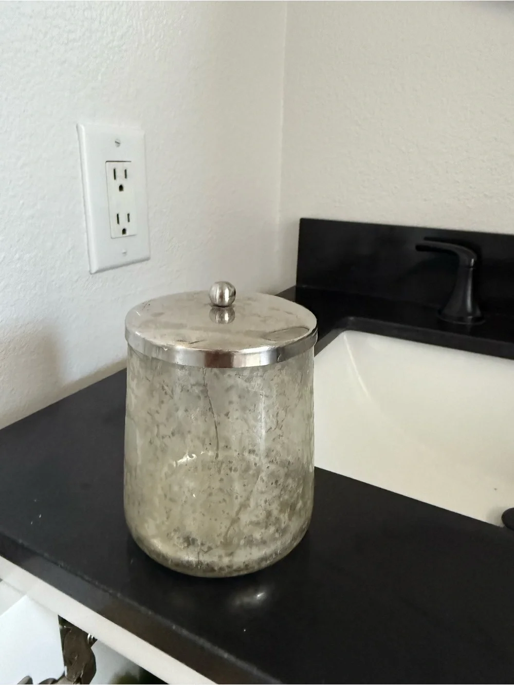 Glass Bathroom Storage Jar with Silver Lid - Neutral